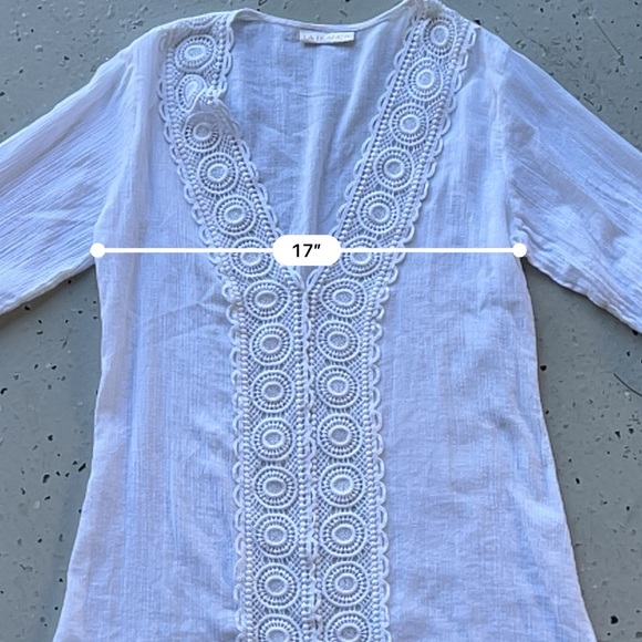 La Blanca White Lace Boho Tunic Blouse Beach Resort Cover Up Crochet Trim Size S - Picture 9 of 13